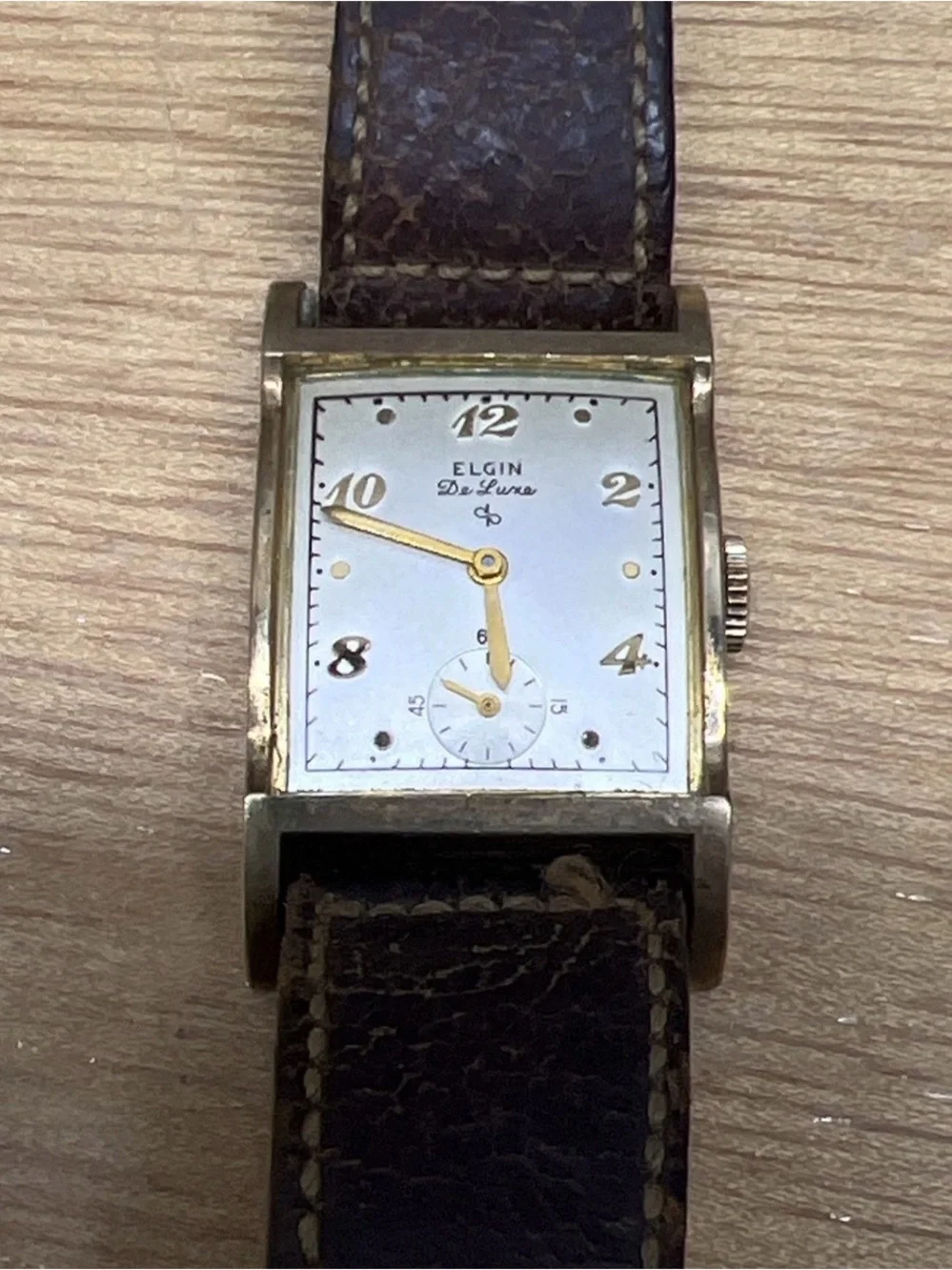 Vintage 1940's Elgin Deluxe 624 10k Rolled Gold Mens Tank Watch